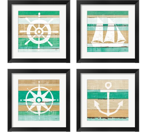 Beachscape Green 4 Piece Framed Art Print Set by Michael Mullan