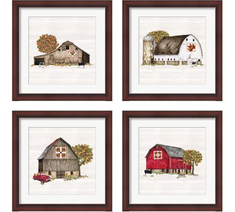 Fall Barn Quilt 4 Piece Framed Art Print Set by Tara Reed