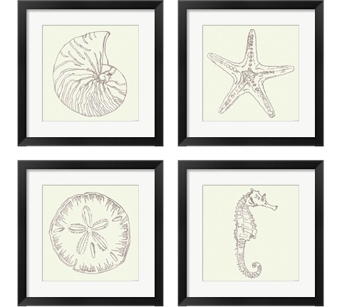 Coastal Breeze Sketches Silver 4 Piece Framed Art Print Set by Anne Tavoletti