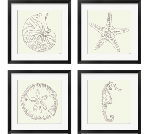 Coastal Breeze Sketches Silver 4 Piece Framed Art Print Set by Anne Tavoletti