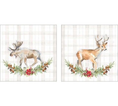 Holiday Woodland Wreath on Plaid 2 Piece Art Print Set by Lanie Loreth