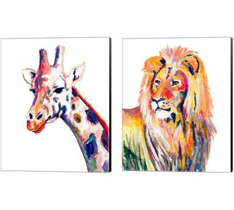 Colorful Giraffe & Lion on White 2 Piece Canvas Print Set by Andy Beauchamp