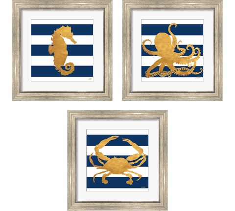 Sea Creatures on Stripes 3 Piece Framed Art Print Set by Julie DeRice