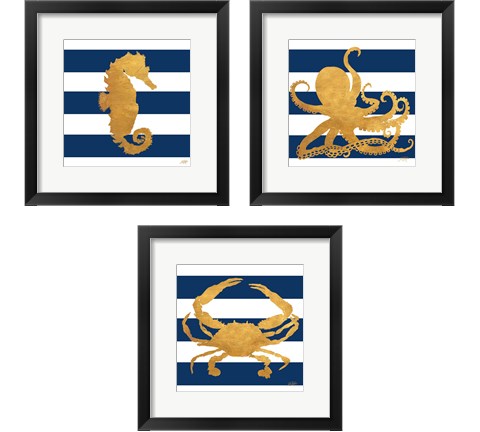 Sea Creatures on Stripes 3 Piece Framed Art Print Set by Julie DeRice