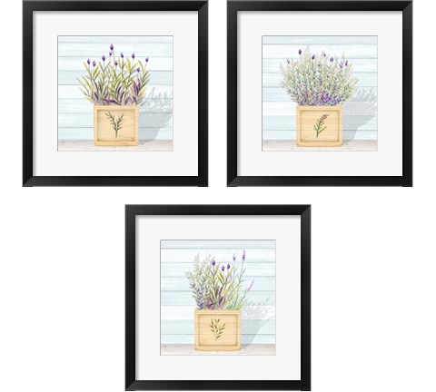 Lavender and Wood Square 3 Piece Framed Art Print Set by Janice Gaynor