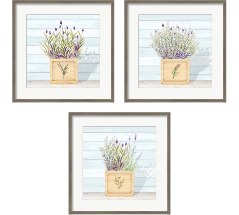 Lavender and Wood Square 3 Piece Framed Art Print Set by Janice Gaynor