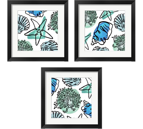 Coastal Contours Fusion 3 Piece Framed Art Print Set by Elizabeth Medley