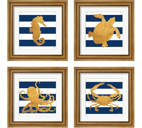 Sea Creatures on Stripes 4 Piece Framed Art Print Set by Julie DeRice