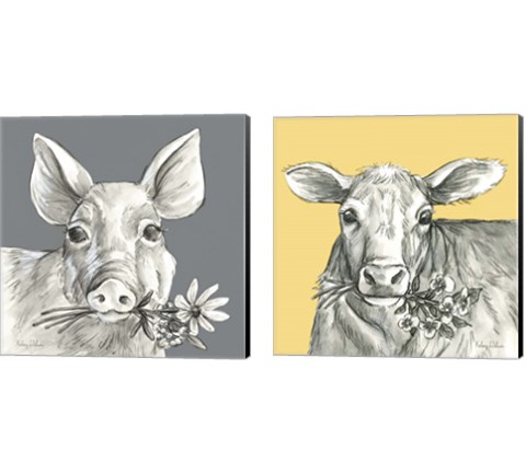 Whimsical Farm Animal 2 Piece Canvas Print Set by Kelsey Wilson