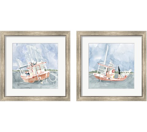 Bright Fishing Boat 2 Piece Framed Art Print Set by Emma Caroline