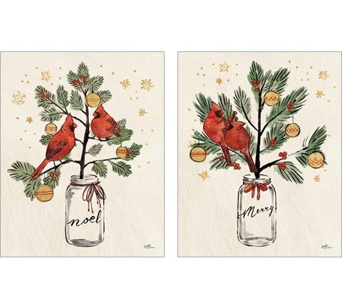 Christmas Lovebirds 2 Piece Art Print Set by Janelle Penner