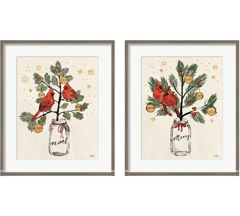 Christmas Lovebirds 2 Piece Framed Art Print Set by Janelle Penner