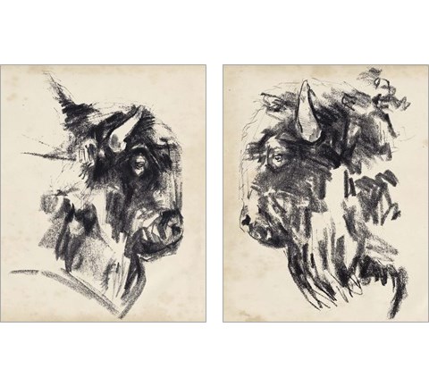 Bison Head Gesture 2 Piece Art Print Set by Jennifer Parker