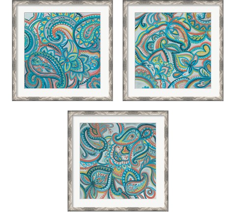 Emerald Paisley 3 Piece Framed Art Print Set by Silvia Vassileva