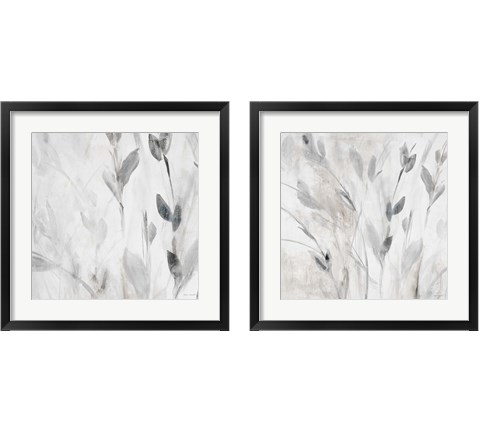 Gray Misty Leaves Square 2 Piece Framed Art Print Set by Lanie Loreth