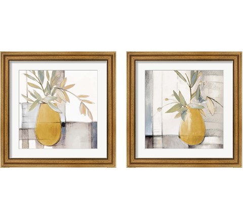 Golden Afternoon Bamboo Leaves 2 Piece Framed Art Print Set by Lanie Loreth