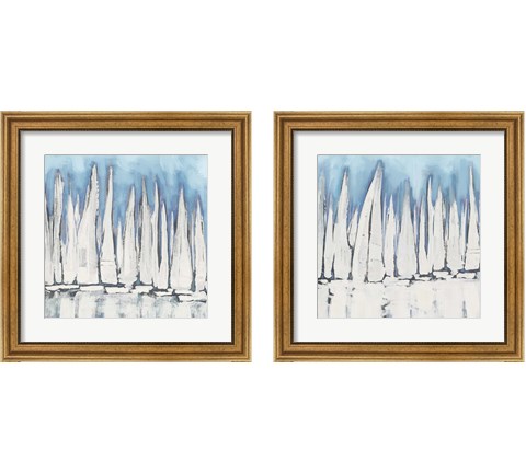 White Sailboat Crowd 2 Piece Framed Art Print Set by Dan Meneely