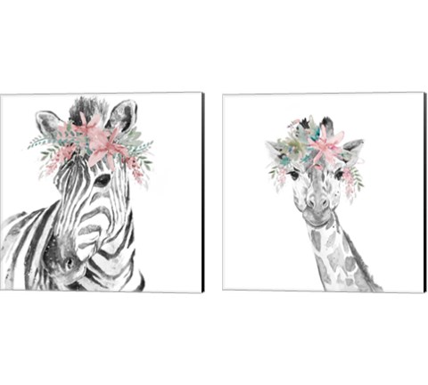 Safari Animal with Flower Crown 2 Piece Canvas Print Set by Patricia Pinto