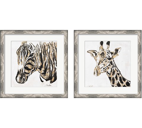 Speckled Gold Giraffe & Zebra 2 Piece Framed Art Print Set by Gina Ritter