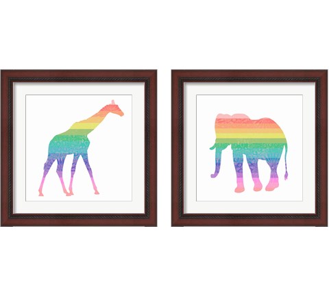 Rainbow Giraffe & Elephant 2 Piece Framed Art Print Set by SD Graphics Studio