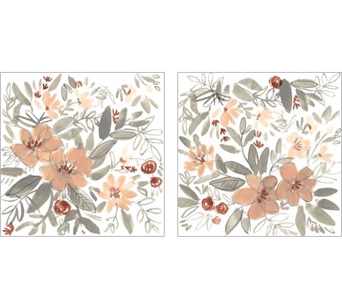 Peach & Rust Blooms 2 Piece Art Print Set by Jennifer Goldberger