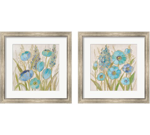 Opalescent Floral Blue 2 Piece Framed Art Print Set by Silvia Vassileva