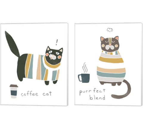 Coffee Cats 2 Piece Canvas Print Set by June Erica Vess