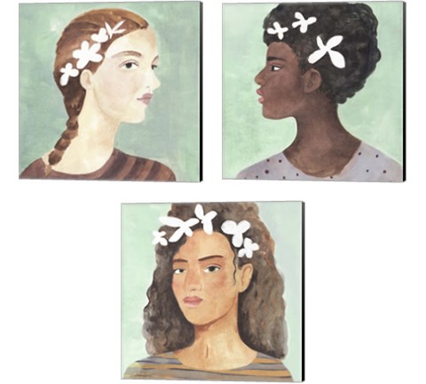 Folk Art Portrait 3 Piece Canvas Print Set by Annie Warren