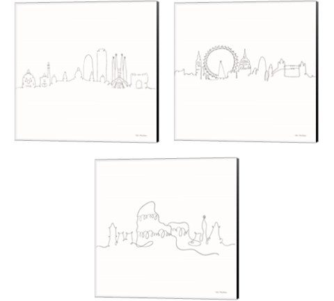 Once Line City 3 Piece Canvas Print Set by Seven Trees Design
