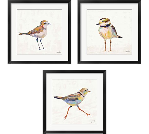 Coastal Plover Linen 3 Piece Framed Art Print Set by Jeanette Vertentes