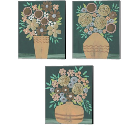 Flower Garden Bouquet 3 Piece Canvas Print Set by Regina Moore