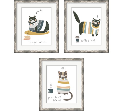 Coffee Cats 3 Piece Framed Art Print Set by June Erica Vess