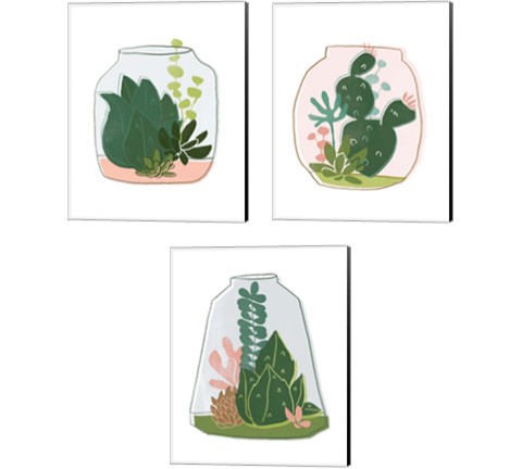 Terrarium Cameo 3 Piece Canvas Print Set by June Erica Vess