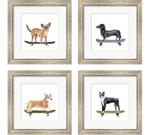 Pups on Wheels 4 Piece Framed Art Print Set by Annie Warren