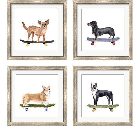 Pups on Wheels 4 Piece Framed Art Print Set by Annie Warren