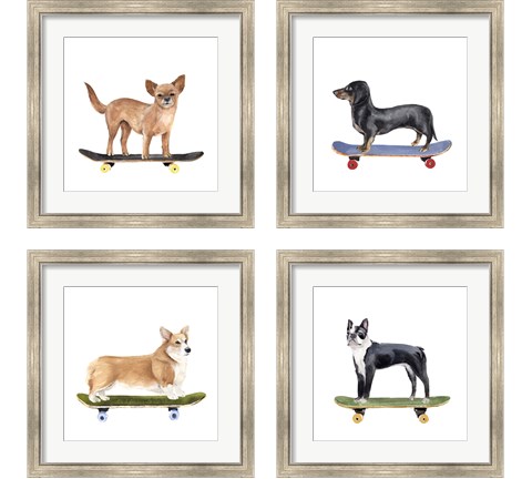 Pups on Wheels 4 Piece Framed Art Print Set by Annie Warren