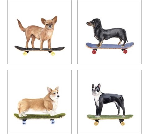 Pups on Wheels 4 Piece Art Print Set by Annie Warren