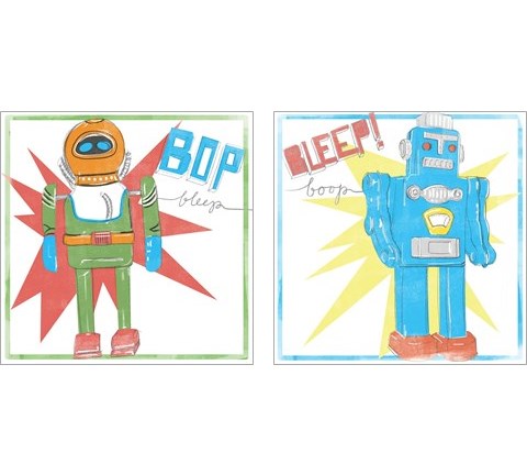 Toy Tin Robots 2 Piece Art Print Set by Jennifer Parker