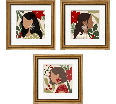 Christmas Earring 3 Piece Framed Art Print Set by Victoria Barnes