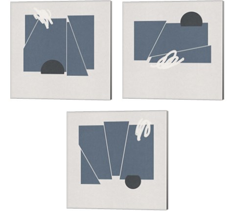 Blue Felt 3 Piece Canvas Print Set by Jacob Green