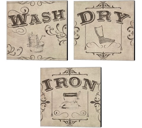 Vintage Laundry Signs 3 Piece Canvas Print Set by June Erica Vess