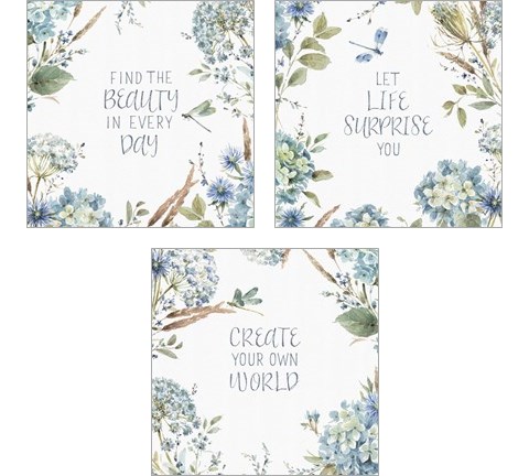 Bohemian Blue Sentiments 3 Piece Art Print Set by Lisa Audit