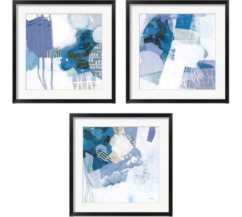 Abstract Layers Blue 3 Piece Framed Art Print Set by Kathy Ferguson