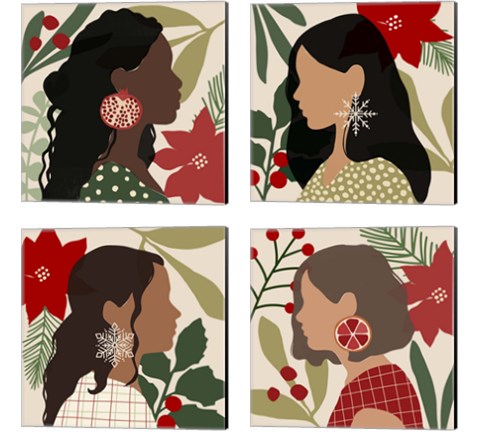 Christmas Earring 4 Piece Canvas Print Set by Victoria Barnes