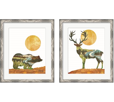 Forest Deer & Bear 2 Piece Framed Art Print Set by Marla Rae