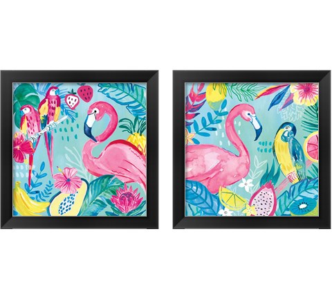 Fruity Flamingos 2 Piece Framed Art Print Set by Farida Zaman