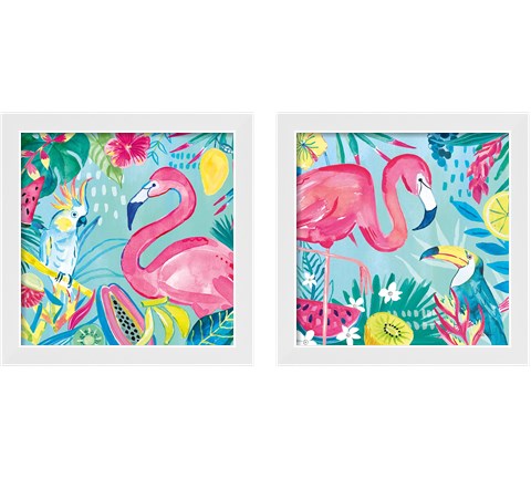 Fruity Flamingos 2 Piece Framed Art Print Set by Farida Zaman