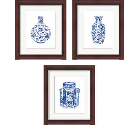 Chinoiserie Vase 3 Piece Framed Art Print Set by Mercedes Lopez Charro