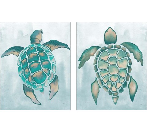 Aquatic Turtle  2 Piece Art Print Set by Elizabeth Medley