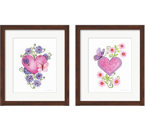 Hearts and Flowers 2 Piece Framed Art Print Set by Kathleen Parr McKenna